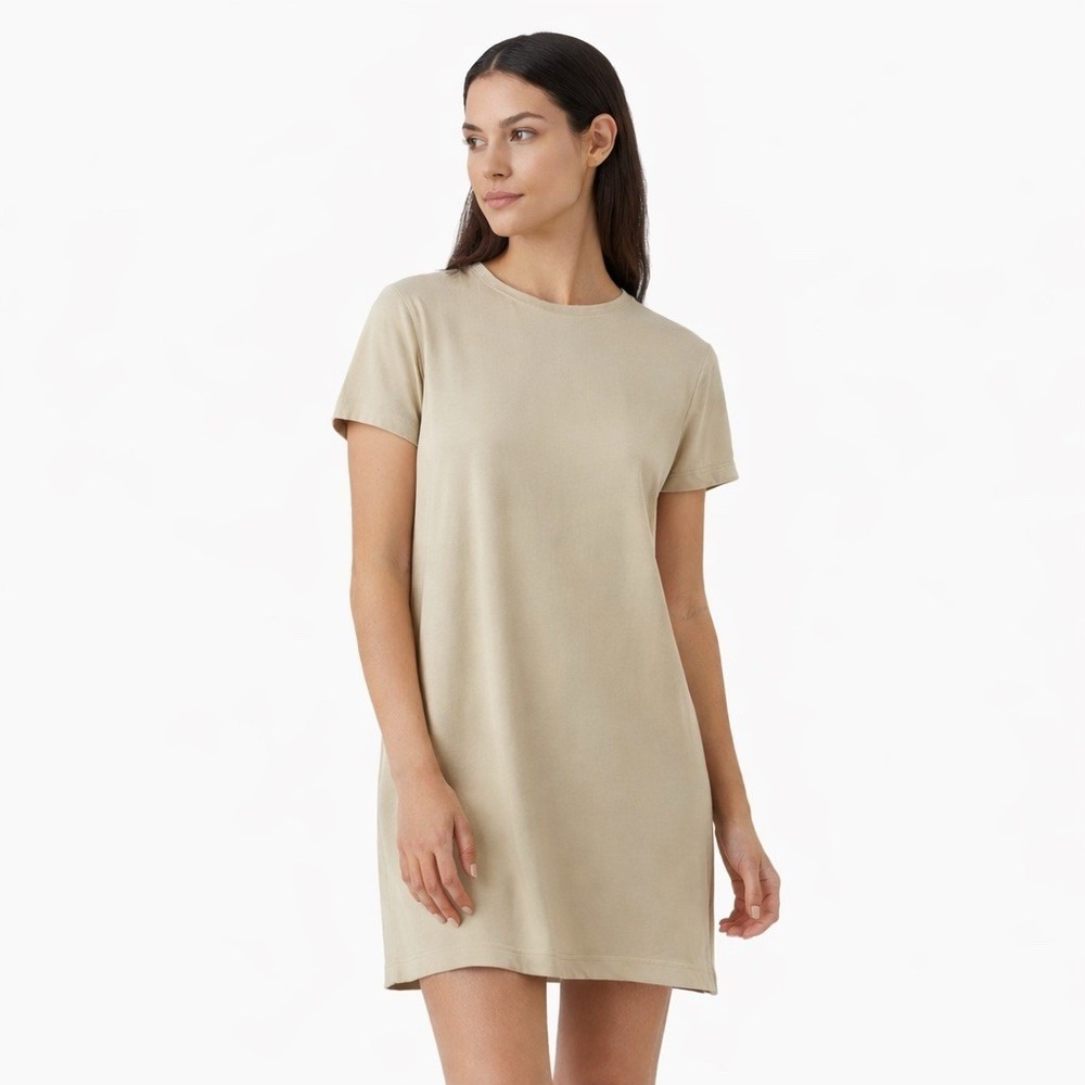 Jenni Kayne Palmer Crepe T Shirt Dress Small Designer Quiet Lux Mini Basic Beige